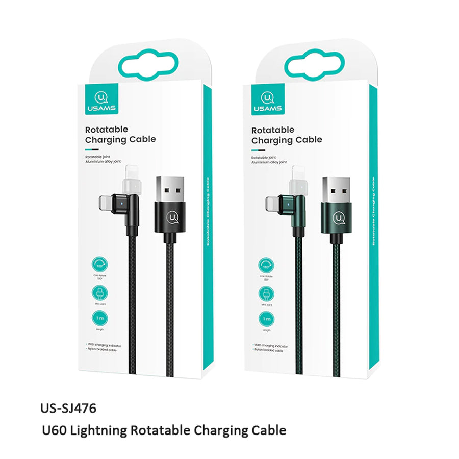 USAMS Rotatable USB To Lightning Cable 1m Black