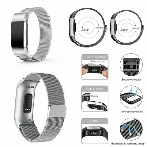 Milanese Magnetic Replacement Strap Metal Band For Fitbit Charge 2