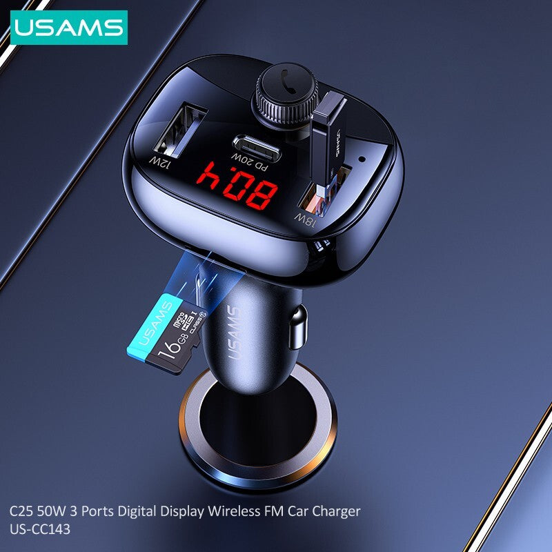 USAMS 50W Fast Charging Car Charger PD USB Type C Cigarette Lighter Adapter
