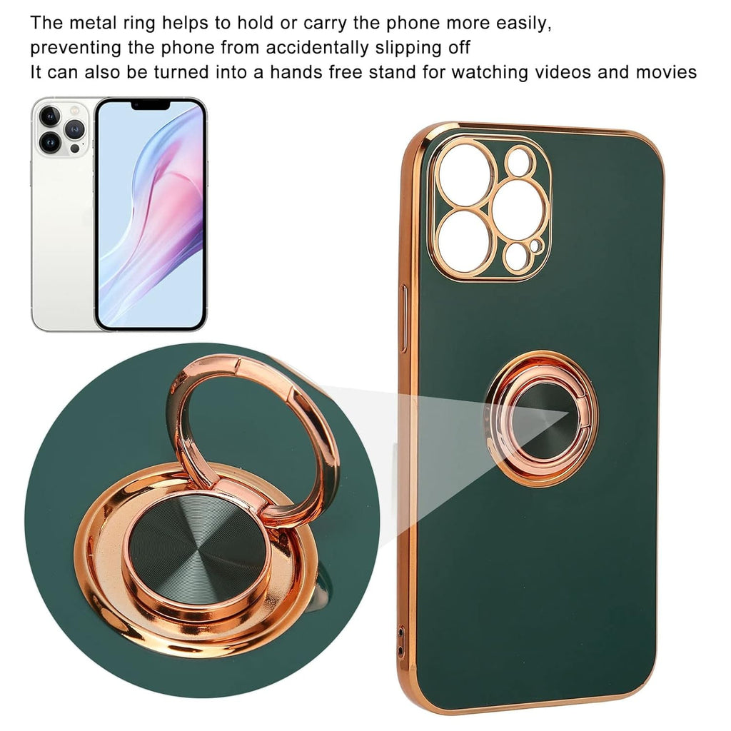iPhone 12 Pro Marble Case With Golden Circle Magnetic Ring Dark green