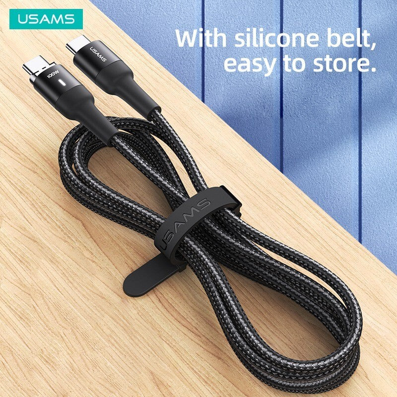 USAMS 100w Magnetic Type C To Type C Cable Charger Fast Charging For Samsung iPad (Black, 1.5m)