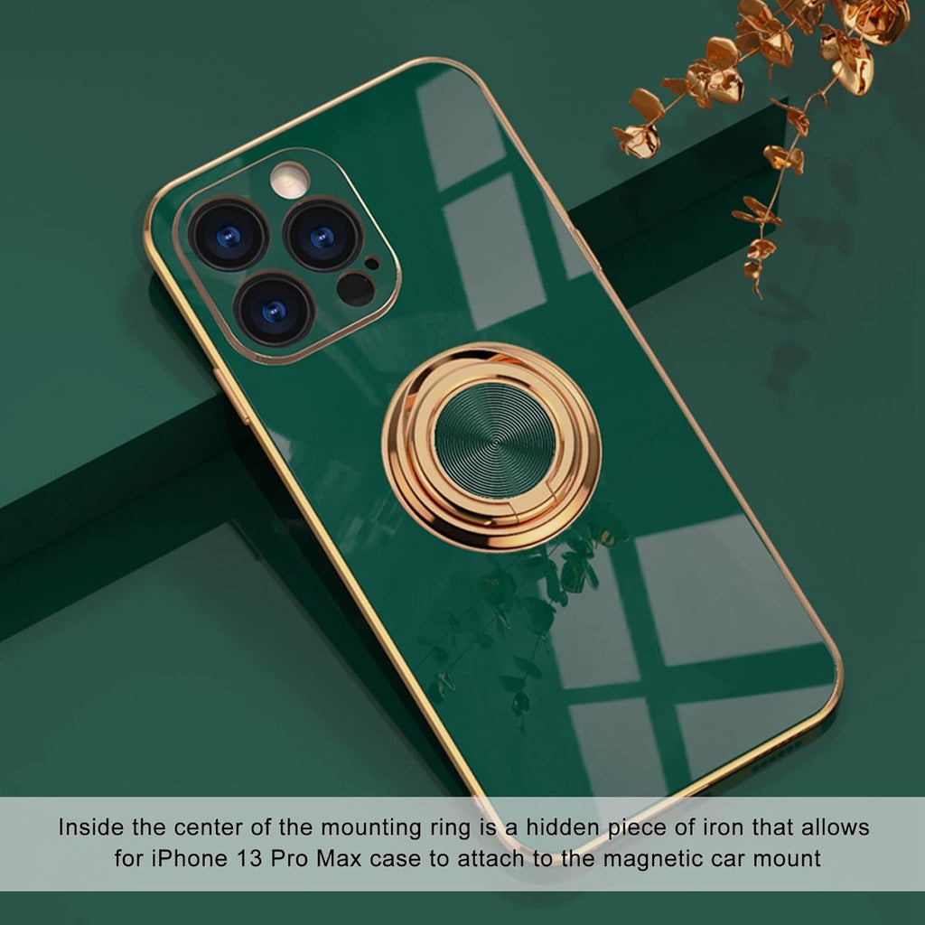 iPhone 13 Pro Max Marble Case With Golden Circle Magnetic Ring Pink