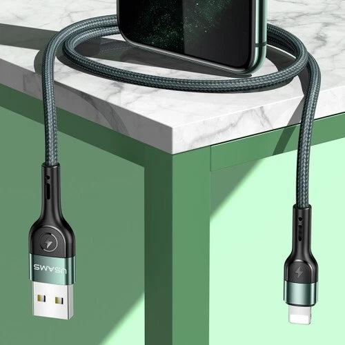 USAMS USB Charger Aluminium Charging Cable Data Cord For iPhone iPad AirPods (1m, Green)