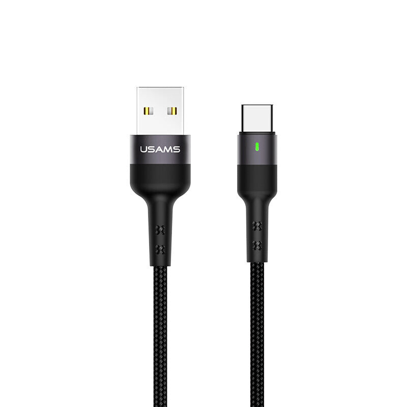 USAMS Braided USB To Type-C Fast Charging Cable Data Cord For Samsung Huawei (Black)