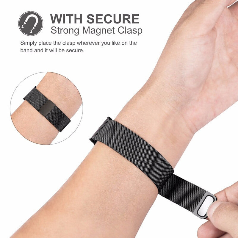 Magnetic Milanese Loop Magnetic Clasp Replacement Strap Metal Quick Release Band For Fitbit Versa 3 (Large, Gold)