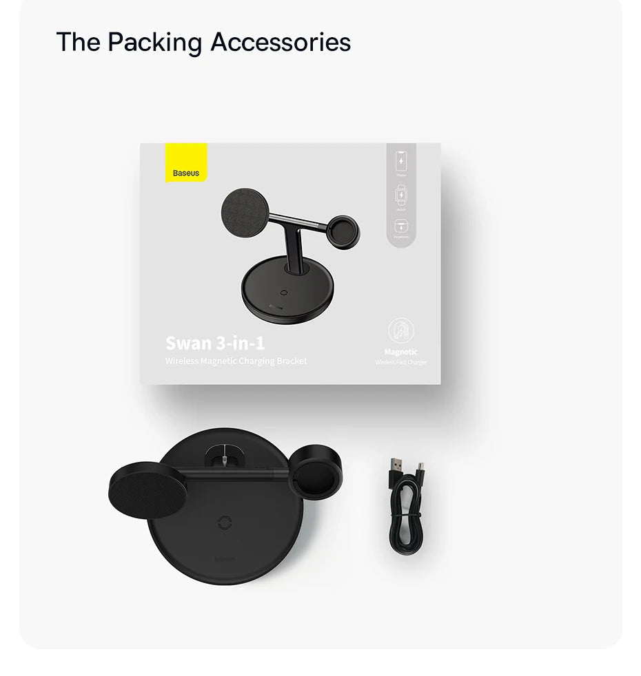 Baseus Swan 3 in 1 Magnetic Wireless Charger Stand 20W for iPhone 15/14/13 Pro Max Apple Watch 6 SE Airpods Pro 2 3 Charger Holder
