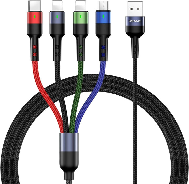 USAMS 4 in 1 Fast USB Charging Cable Multi Phone Charger Cord Type C Micro USB iPhone (1.2m)