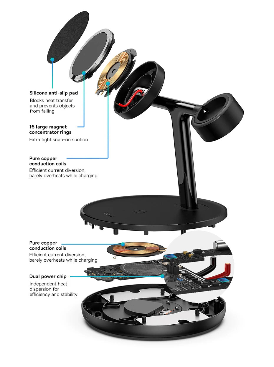 Baseus Swan 3 in 1 Magnetic Wireless Charger Stand 20W for iPhone 15/14/13 Pro Max Apple Watch 6 SE Airpods Pro 2 3 Charger Holder