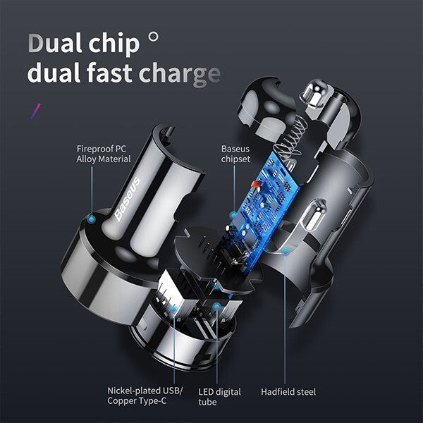 Baseus 45W Magic Series Car Charger USB & Type C Dual Charging Port (Black)