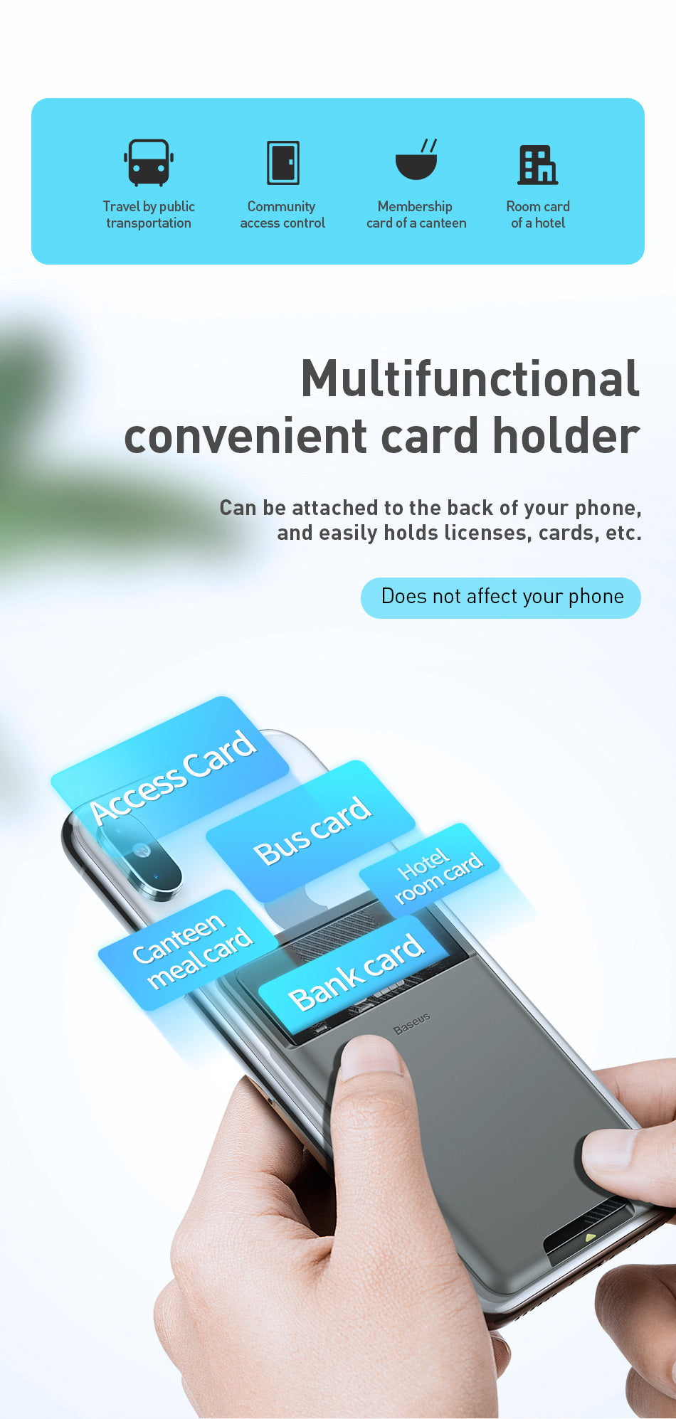 Baseus Universal Adhesive Pocket Stick Wallet Card Holder Pouch Case For iPhone Samsung