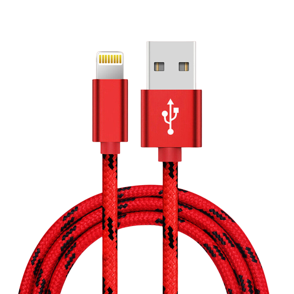 USB To Lightning Charging Cable Braided Nylon Data Cord For iPhone iPad Airpods (Red)