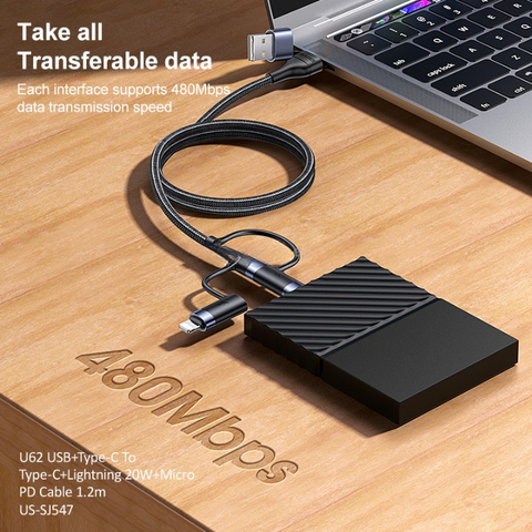 USAMS 5 in 1 Multi USB Charger Charging Cable Cord For iPhone Type C Micro USB