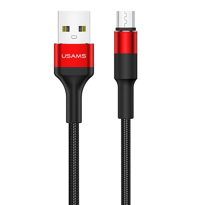 USAMS Braided Aluminum USB To Micro USB Data Charger Cable Cord For Android Samsung (1m, Red)