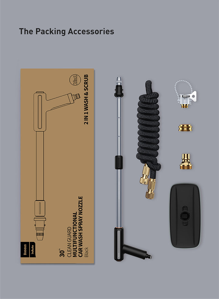 Baseus Clean Guard Nozzle Garden Hose Gun, Spray Gun Garden Hose Nozzle, High Pressure Car Wash Foam Gun Water Washer Cleaner Lance Sprayer Adjustable Water Flow