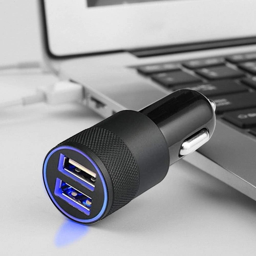 12V Car Cigarette Lighter Socket Dual QC3.0 USB Ports Fast Charger Power Adapter with Type-C Cable (Black)