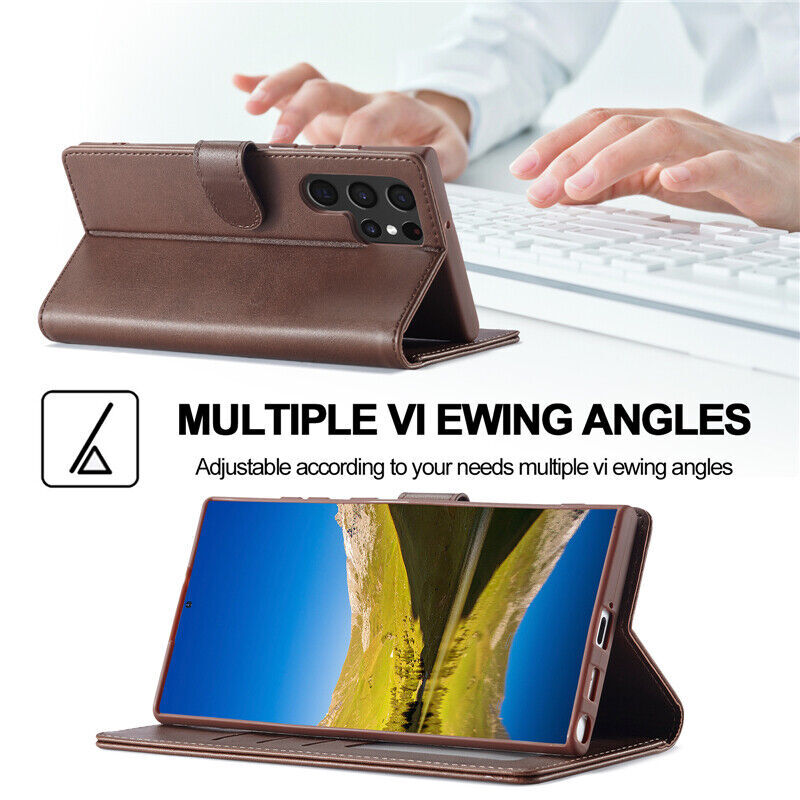 Wallet Case With Card Slots Holder, Lightweight Folio Cover with Kickstand, Retro Style Soft Leather Magnetic Flip For Samsung S21 Plus