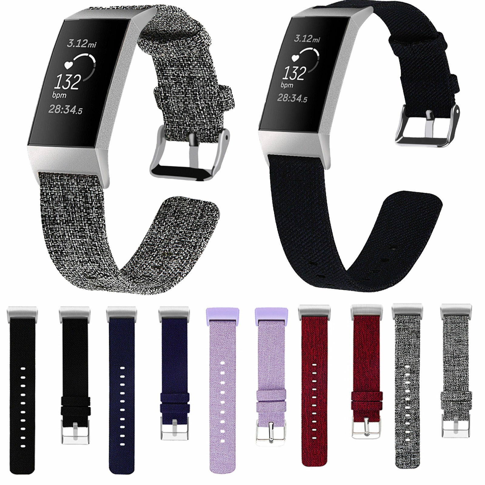 Fabric Replacement Strap Nylon Band Breathable Adjustable Wristband For Fitbit Charge 3 / 4 (Small, Blue)