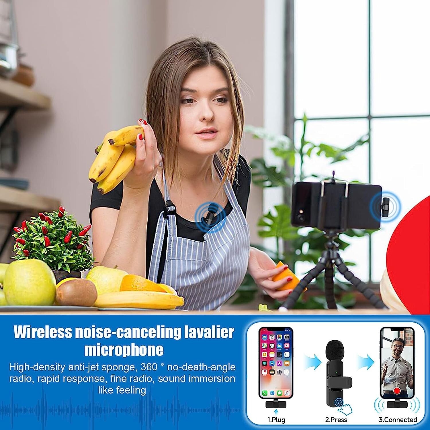 Wireless Microphone Mic For Apple Port Vlog Live Stream