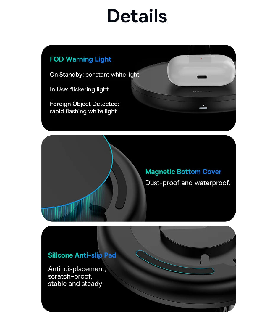 Baseus Swan 3 in 1 Magnetic Wireless Charger Stand 20W for iPhone 15/14/13 Pro Max Apple Watch 6 SE Airpods Pro 2 3 Charger Holder