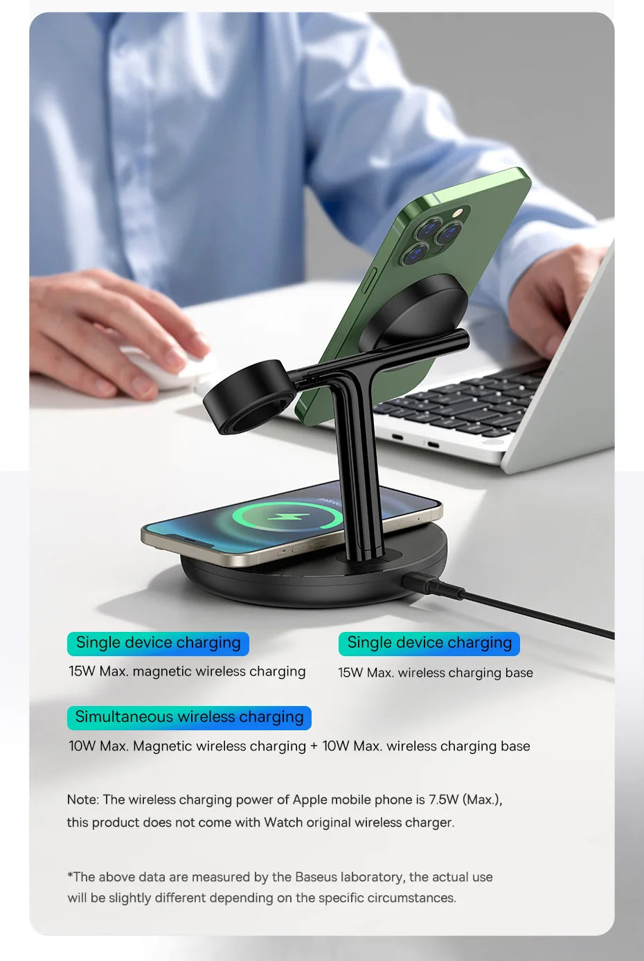 Baseus Swan 3 in 1 Magnetic Wireless Charger Stand 20W for iPhone 15/14/13 Pro Max Apple Watch 6 SE Airpods Pro 2 3 Charger Holder
