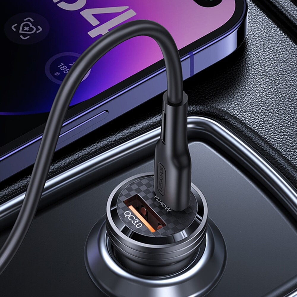 USAMS USB & Type C Car Charger Adapter USB QC3.0 PD Type-C Quick Charging (Purple)