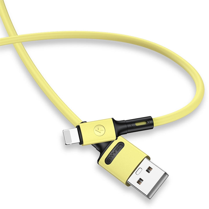 USAMS Silicone USB To Lightning Fast Charging Cable Data Cord For Apple iPhone 14 13 12 11 XS Pro Max iPad (1m, Yellow)