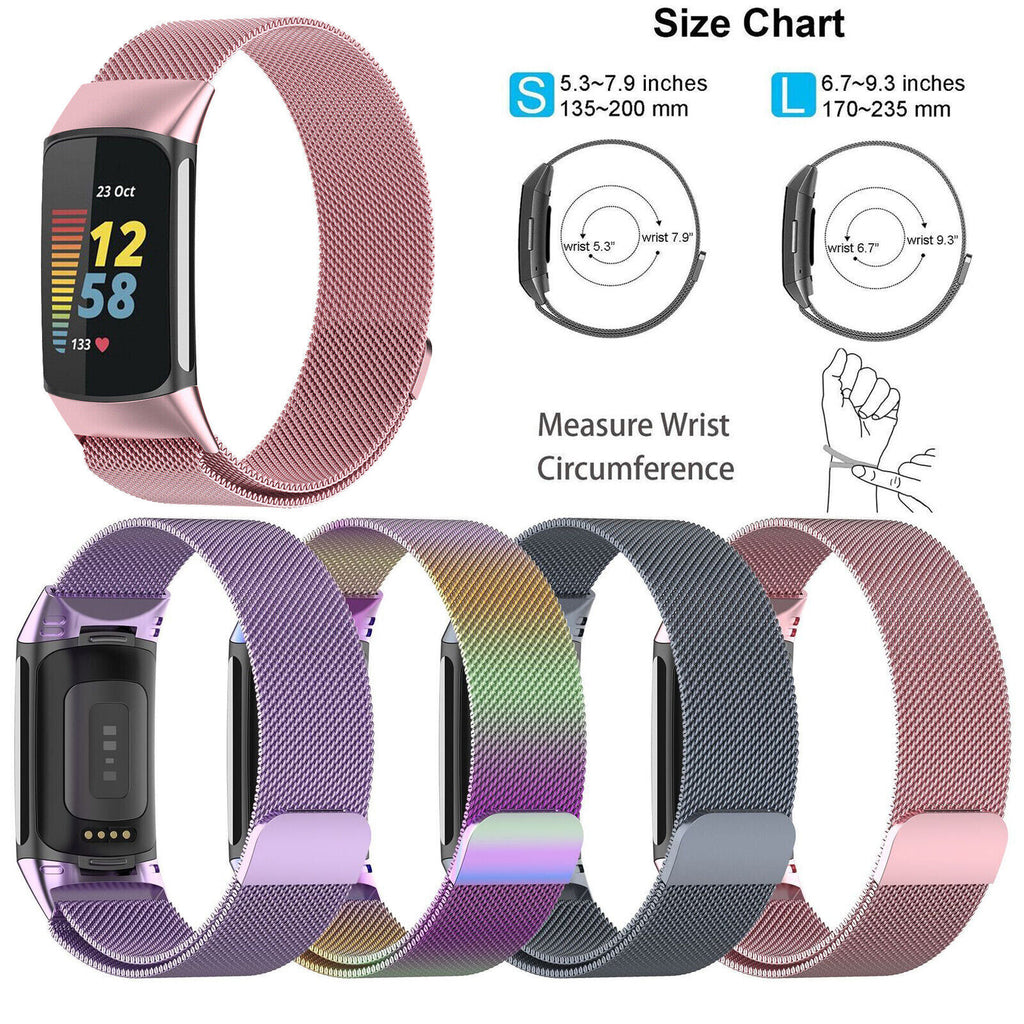 For Fitbit Charge 3 / 4 Milanese Wrist Band Straps Replacement Metal Magnetic Clasp (Blue)