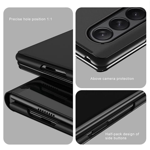 Mirror Shockproof Flip Case Cover Shockproof Anti-Scratch Clear View Electroplate Kickstand Anti-Scratch For Samsung S22