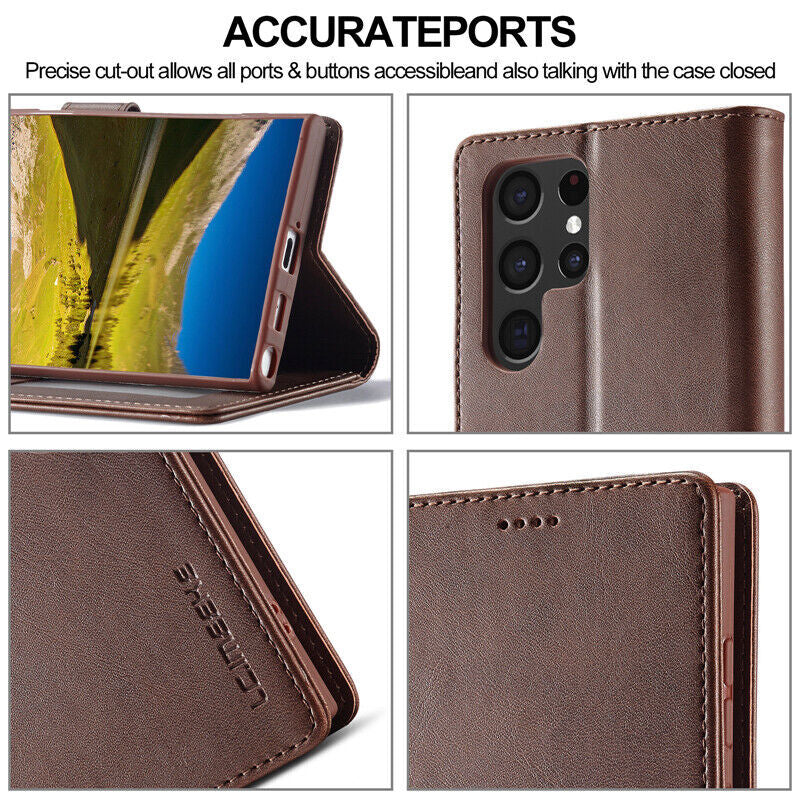 Wallet Case With Card Slots Holder, Lightweight Folio Cover with Kickstand, Retro Style Soft Leather Magnetic Flip For Samsung S22 Ultra