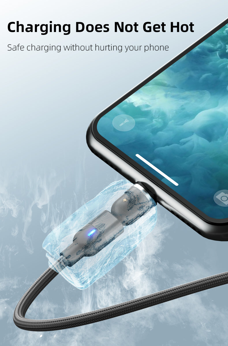 540 Degree Magnetic USB Micro USB LED Rotating Charging Cable For iPhone Samsung (Silver, 2m)