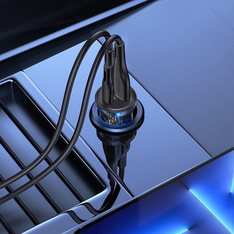 USAMS Fast Charging USB & Type C Car Charger Dual Port Quick Adapter PD (Black)