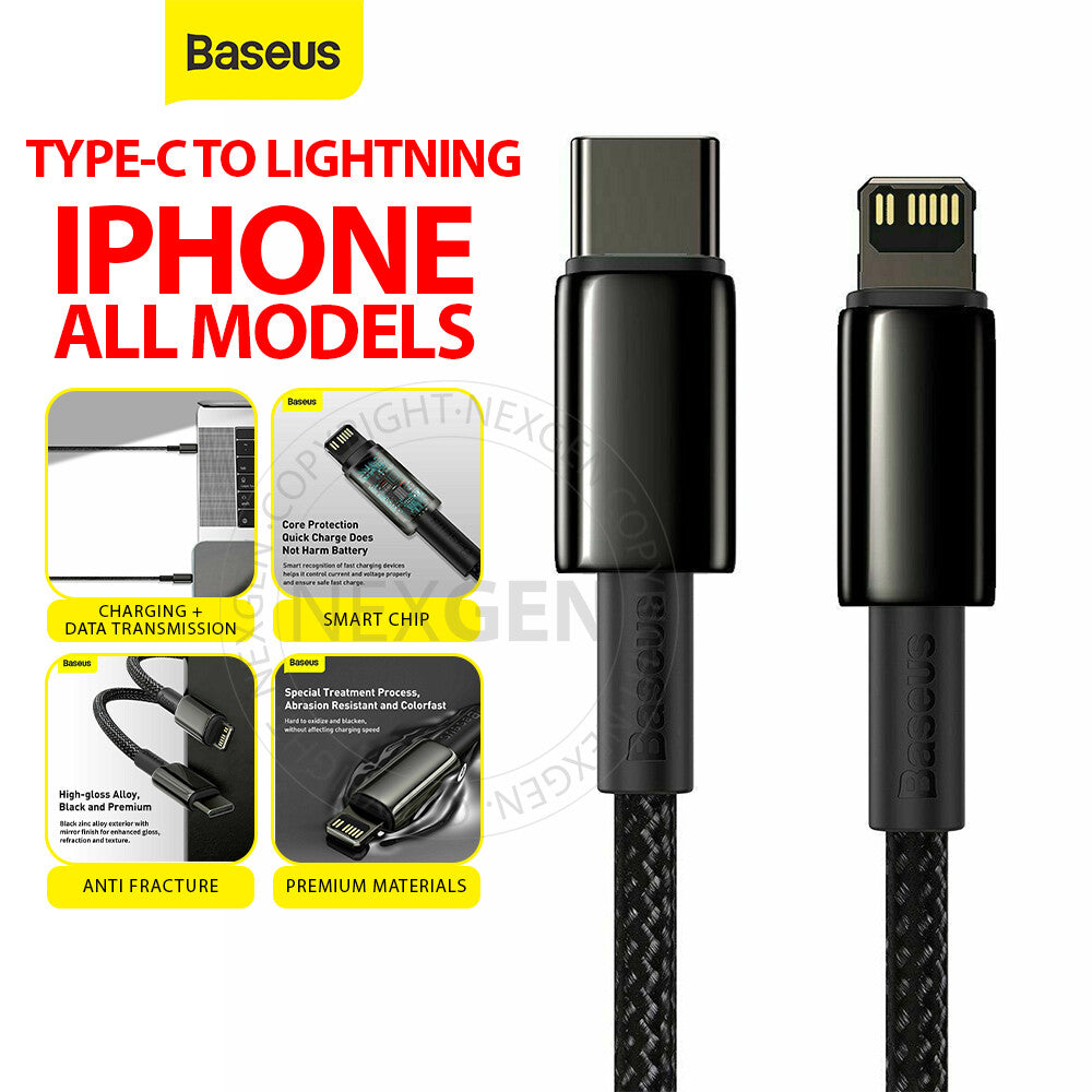 Baseus 20W PD Type C To Lightning Fast Charge Charging Cable Data Sync Cord For iPhone iPad AirPods (2m)