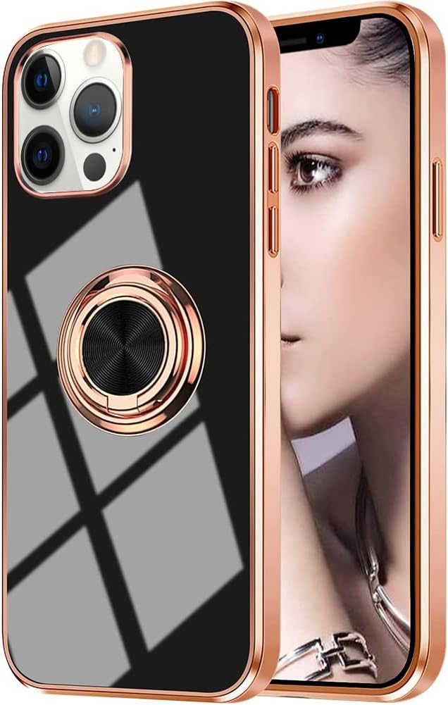 iPhone 11 Marble Case With Golden Circle Magnetic Ring Black