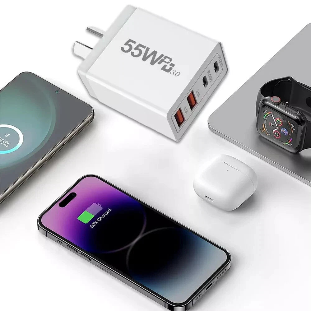 55W 4Port USB Type-C Fast Charging Plug Wall Charger Power Adapter Brick